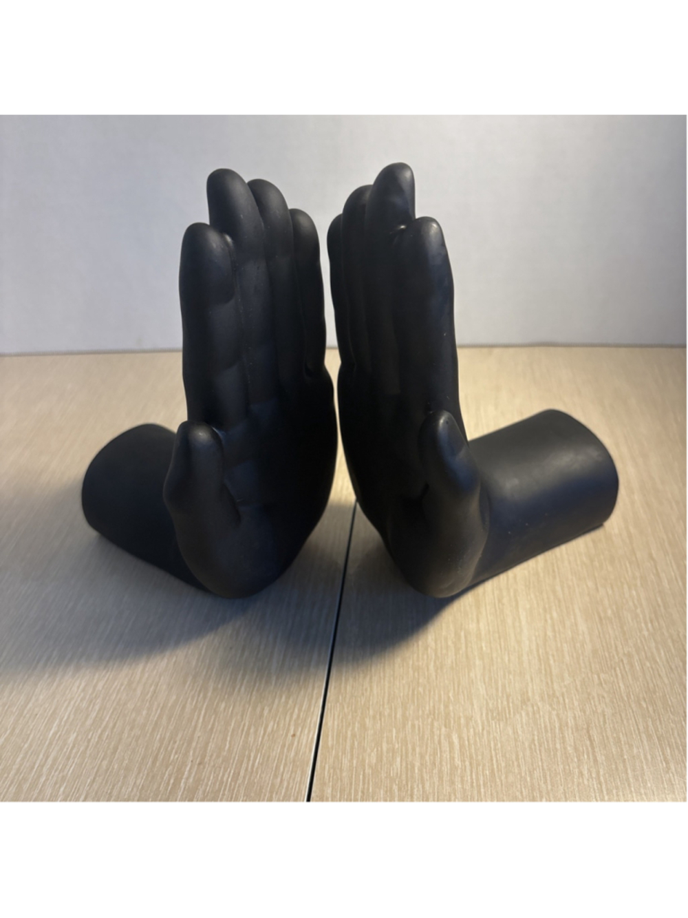 Vtg MCM Matte Black Hand Bookends Lutes Design Style. 1049